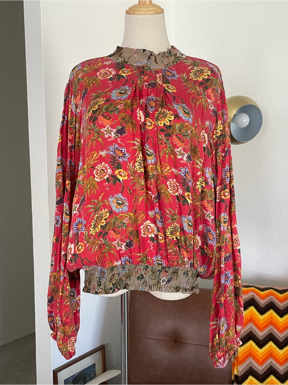 Nikasha Toscana Floral Blouse High Neck Tie Peasant Blouse - Picture 8 of 11